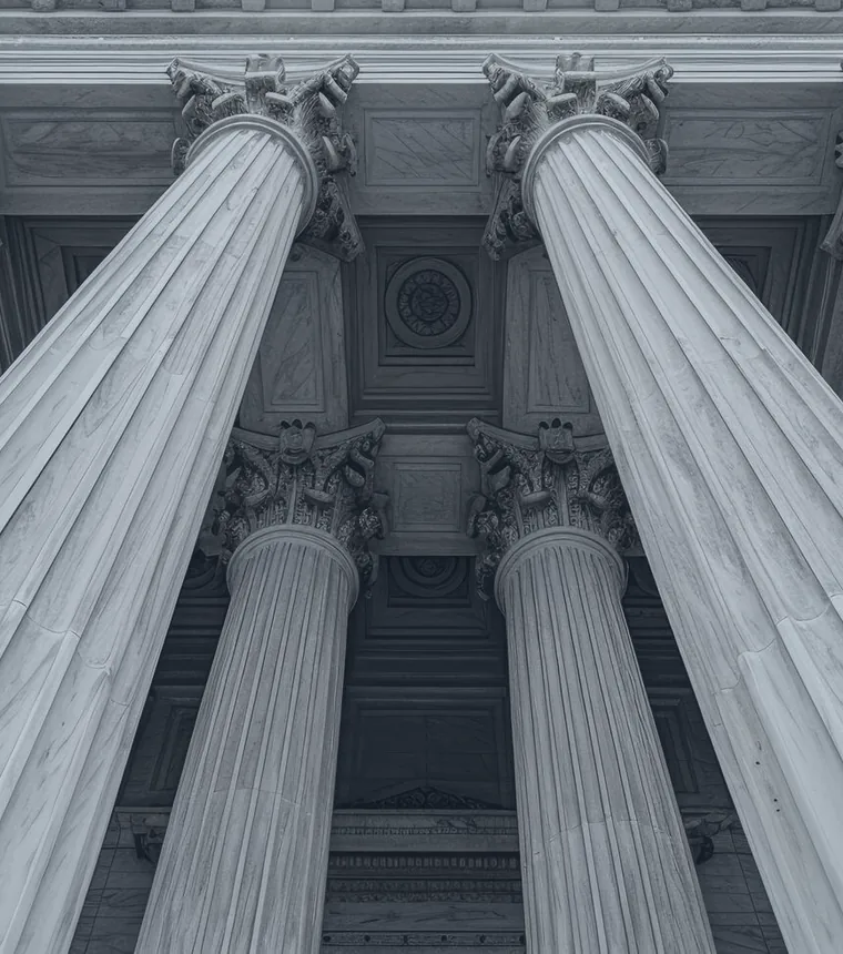 Courthouse columns viewed from below